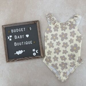 New Rylee + Cru Cream One-Piece Swimsuit with Taupe Floral Print